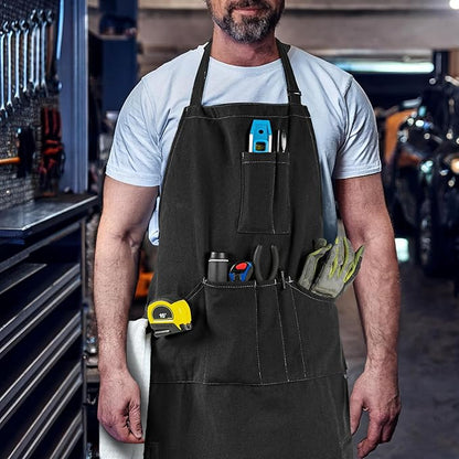 opux Chef Apron for Men, Kitchen Apron with Pockets for Women, Large Unisex Canvas Apron for Cooking Grilling BBQ Baking.