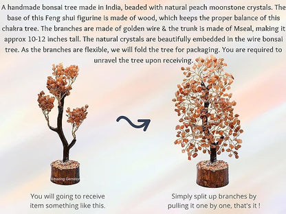 Peach Moonstone Natural Healing Premium Crystal Bonsai Feng Shui Fortune Money Tree of Life for Home Office Decor (Gift Box Ready,10-12 Inch)