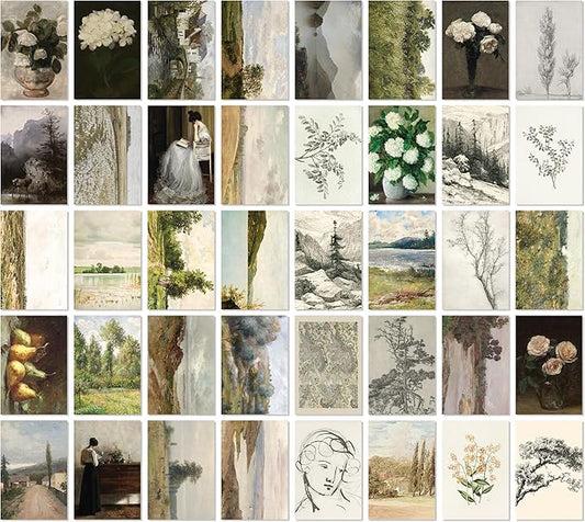 97 Decor Vintage Wall Art Decor - 40 Pcs Vintage Prints For Wall Decor Aesthetic, French Country Wall Collage Kit Landscape Painting Nature Pictures For Bedroom (4x6)