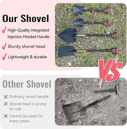 SHARK ATTACK 5-Piece Steel Shovel Set with D-Grip Handles Sifting Shovel- Multi-Size Garden Shovels with Powder Coating for Digging, Planting & Car Emergency