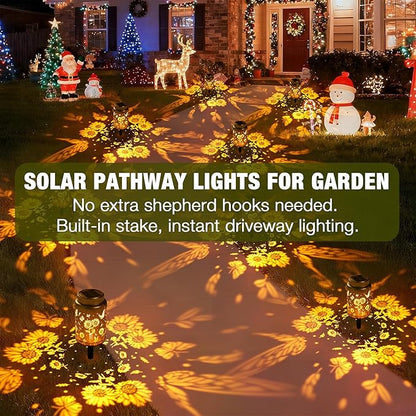 Cooo 6 Pack Solar Lanterns Outdoor Waterproof Sunflower Butterfly Solar Pathway Lights Landscape Path Christmas Gifts for Women Mom Grandma for Outdoor Table Lamps Garden Yard Backyard Decor -Gold