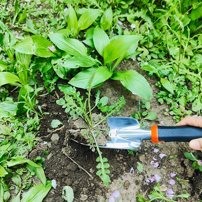 Gardening Tool Set Including Hand Trowel, Transplant Trowel, Cultivator Hand Rake, Pruning Shears and Weeder, Non-Slip Rubber Grip (4 pcs Orange)