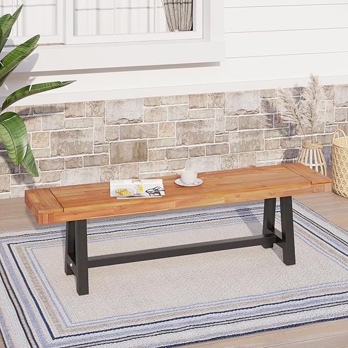 Sophia & William Outdoor Bench Garden Bench Wood 63", Patio Dining Bench Weatherproof, Wooden Park Front Porch Benches for Outside, Backless Acacia Wood Bench Long Narrow Clearance, Teak