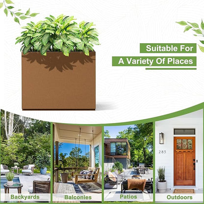 Metal Planter Box Rectangular Planter Box with Drainage Hole, Outdoor Large Planters, All-Weather Use, Rust-Resistance, for Flowers Plants, 29.9" L × 12" W × 24" H, Brown