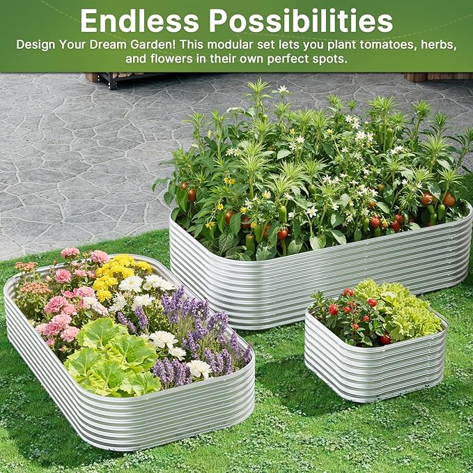 2 PCS Tall 8x4x1.5ft Galvanized Raised Garden Bed Outdoor, Metal Garden Bed for Vegetables, Above Ground Garden Box for Flower, Steel Raised Beds for Gardening