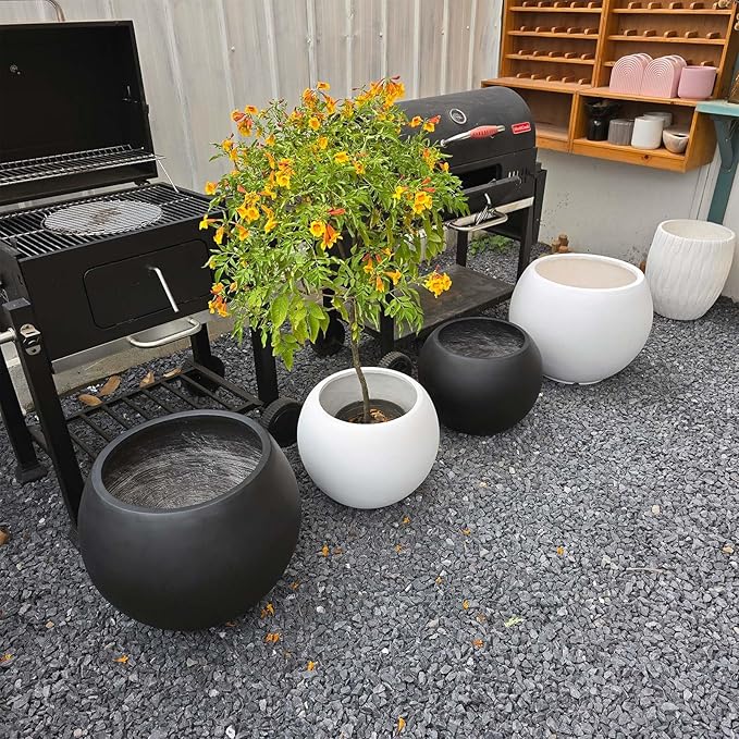 17 H x 21" Dia (15" Pot Opening) Round Fiberstone Planter with Drainage Hole, Black, Indoor/Outdoor Large Plant Pot for Home Patio Garden, Planter for Christmas Tree, Ideal for Large Plants
