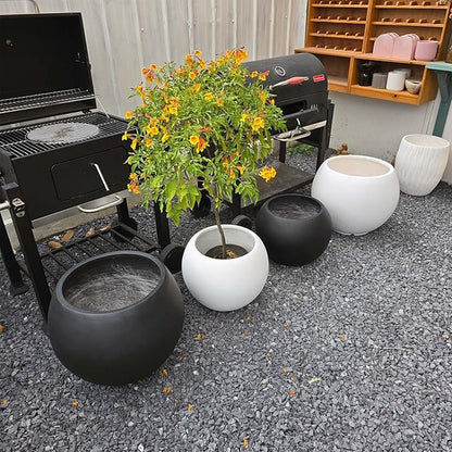 17 H x 21" Dia (15" Pot Opening) Round Fiberstone Planter with Drainage Hole, Black, Indoor/Outdoor Large Plant Pot for Home Patio Garden, Planter for Christmas Tree, Ideal for Large Plants