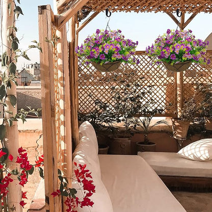 Artificial Faux Hanging Plants Flowers Basket for Summer Autumn Outdoor Outside Porch Decoration, Fake Silk Colorful Daisy Eucalyptus UV Resistant Look Real for Home Patio Balcony Yard