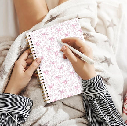 Coquette Pink Bow Spiral Notebook, Chinoiserie Floral Notebooks for Note Taking, Trendy Preppy Journal for Writing, Girly Aesthetic Journal Journaling, 5.5x8.3 Inch