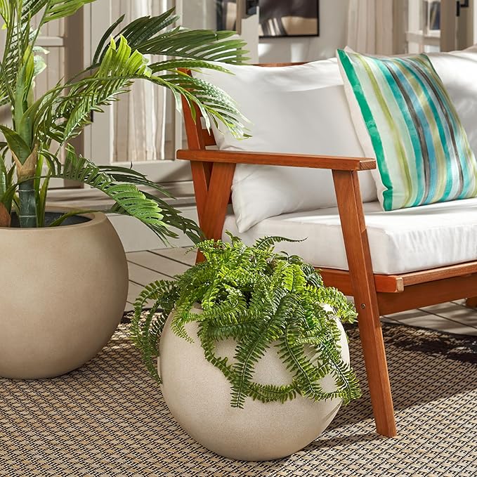 SAFAVIEH Outdoor Collection Gerand Modern Beige Concrete Ficonstone Sphere Planter Pot