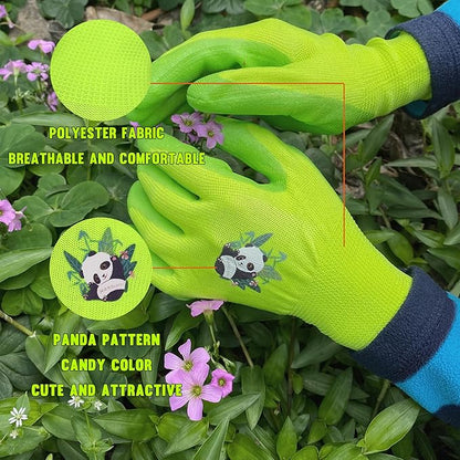 HANDLANDY 2 Pairs Kids Gardening Gloves, Toddler Children Garden Yard Work Outdoor Playing Gloves, Rubber Coating, for Girls Boys Youth (Size L, Green)