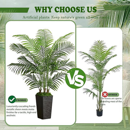 Artificial Palm Tree Indoor, 5FT Fake Floor Plants Large Tropical Silk Plant with Black Square Planter, Faux Areca Palm Plant Artificial Tree in Pot for Home Room Office Outdoor Patio Decor