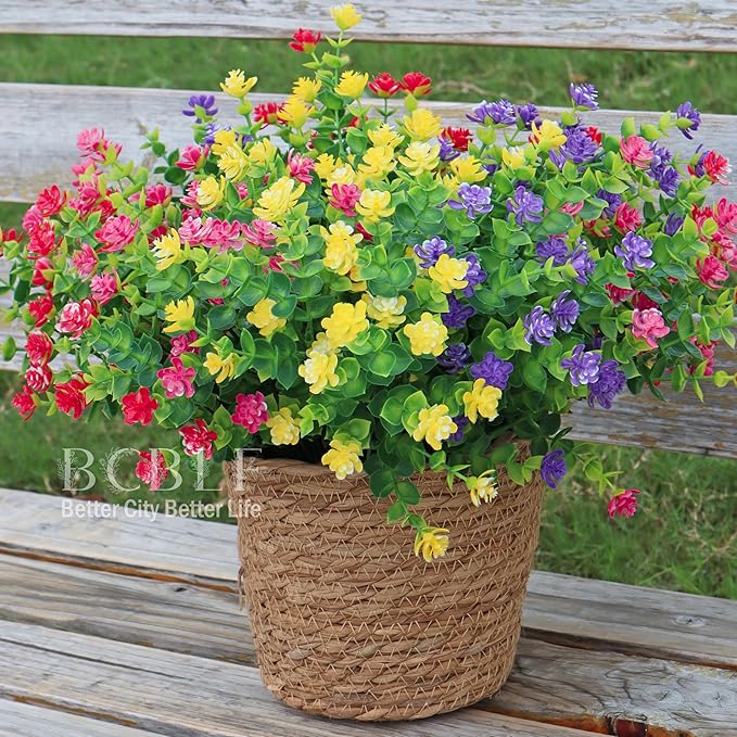 12 Bundles Artificial Fake Plants Flowers, Realistic Flowers Not-Fading and UV Resistant Artificial Flowers for Outdoor Indoor Décor Porch Patio Garden and Home Decoration