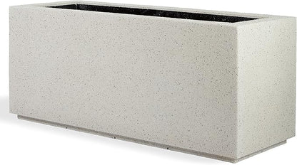 PolyStone Milan Block Long Box Planter – Tall Rectangular Planter for Indoor/Outdoor – Large, Lightweight, Durable, All-Weather Pot w/Drainage Holes – Modern Patio/Porch Décor for Plants, Flowers
