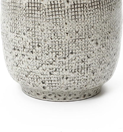 LuxenHome 12-Inch Large Ceramic Pots for Plants, Modern Gray Grid-Pattern Glazed Ceramic Planters Pots for Outdoor Plants with Drainage Hole and Plug, Round Indoor Flower Pot for Home Garden Patio
