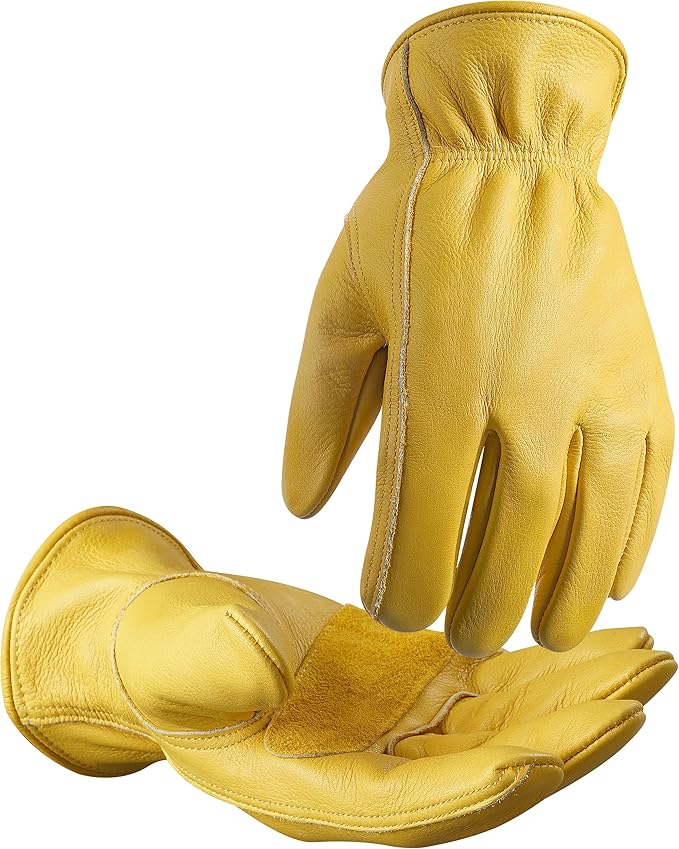 Leather Work Gloves for Men & Women, Reinforced Durable Gardening Gloves,Cowhide Work Gloves,Puncture & Cut Resistant