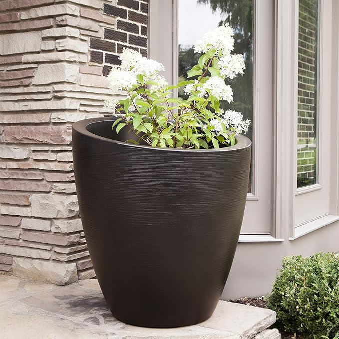 Mayne Modesto Round Planter with Sloped Top and Textured Finish