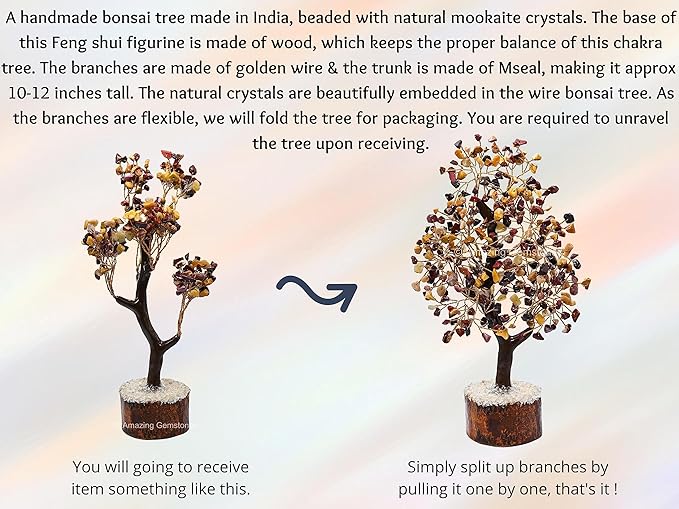Mookaite Natural Healing Premium Crystal Bonsai Feng Shui Fortune Money Tree of Life for Home Office Decor (Gift Box Ready,10-12 Inch)