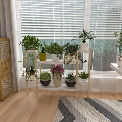 Bamboo Plant Stand Indoor, 4 Tier Tall Plant Storage Stand Table Top for Multiple Plants, Window Plant Shelf Table Plant Rack for Balcony Garden Living Room Indoor Outdoor Home (4-Tier-12 Pot)