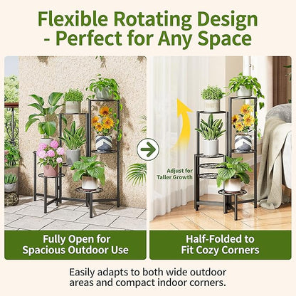 Plant Stand Outdoor,7 Tier Foldable Corner Tall Plant Shelf for Multiple Plants Flower Pot Holder Display Stand for Living Room Balcony Garden Patio -BlackS
