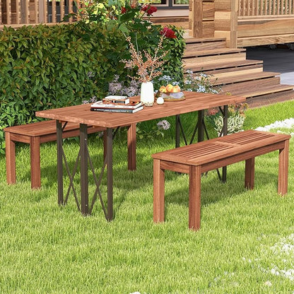 COSTWAY Outdoor Bench, 39.5” Backless Solid Wood Narrow Bench for Outside, Patio, Park, Garden & Front Porch (2)