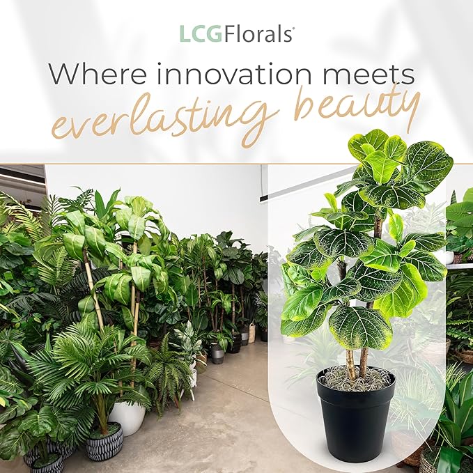 3.2ft Artificial Fiddle Leaf Fig Tree - Real Wood Trunk, Preassembled, No Maintenance Indoor Faux Plant in Black Pot - Living Room, Home & Office Decor