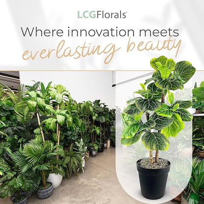 3.2ft Artificial Fiddle Leaf Fig Tree - Real Wood Trunk, Preassembled, No Maintenance Indoor Faux Plant in Black Pot - Living Room, Home & Office Decor