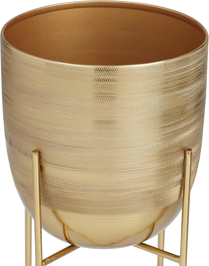 Deco 79 Metal Indoor Outdoor Planter Small Planter Pot with Removable Stand, Set of 2 Planters, 12"H, 9"H, Gold