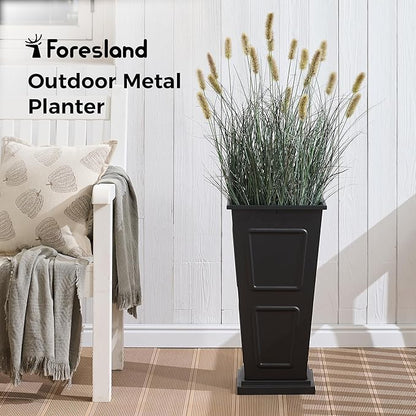 23" Tall Metallic Planter for Outdoor Plants Set of 2, Tapered Steel Flower Pot with Removable Middle Partition Drainage Holes, Large Metal Planters for Front Porch, Garden, Patio, Balcony, Black