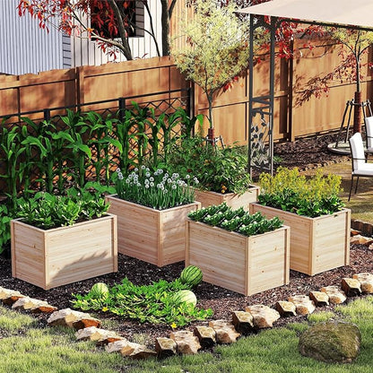 Giantex Wood Raised Garden Bed, 40"x25"x26" Elevated Planter Box w/Open-Ended Base for Deep-Rooted Plant Vegetable Fruit Flower, Outdoor Solid Wood Planter for Patio Backyard (1,40"x25"x26")