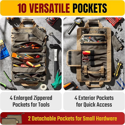 The Ryker Roll Up Tool Bag Organizer Gifts for him Heavy Duty Motorcycle Tool Roll Bag Organizer Portable Rollup Toolbag w/Accessible Pouches - Mens gifts for Dad, Mechanic & Electrician (AP-TR)