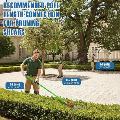 30 Ft Manual Pole Saw, Extendable Tree Pruner Blade and Scissors Set with 9 Fiberglass Handles, Long Branch Pruner Retractable for Backyard and Garden, Bush Cutting and Pruning of Palm Trees