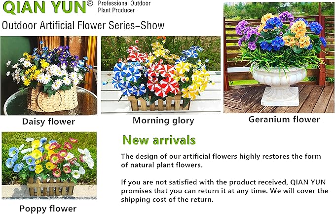 QIANYUN Fake Flowers-13in Pansy Small Wild Flower Artificial Plants Outdoor Plastic Purple Flowers for Home Wedding Kitchen Garden Table Centerpieces Indoor Outdoor Decor (Mixed Color)