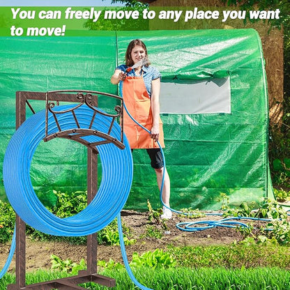 Garden Hose Holder, Heavy Duty Metal Water Hose Holders Hose Stand with 5 Spikes, Freestanding Hose Storage Rack Hose Hanger Holds 150ft Hose for Outside Yard Lawn Garden Decor