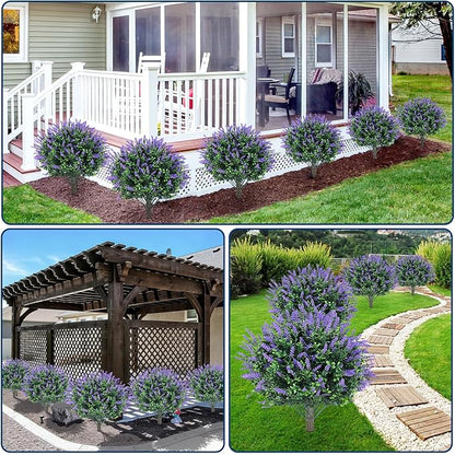 Garvee Set of 2 Artificial Lavender Topiary Ball Trees, 23" H UV Resistant Faux Boxwood Bushes with Ground Spike, Outdoor Fake Shrubs Evergreen Decorative Plant for Indoor Porch Garden Backyard