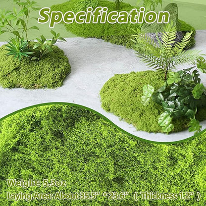 Potanro Faux Green Moss 5.3oz Artificial Fake Plant Moss Preserved Moss for Potted Plants Indoor Plants, Crafts, Planters, Bonsai Artifcial, DlY Floral Decorative Moss, Garden Wedding Decor