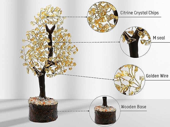 Citrine Crystal Tree Fung Shui Crystal Money Tree, Dubai Citrine Stone Piedra Citrina Healing Energy (Gift-Box Added)