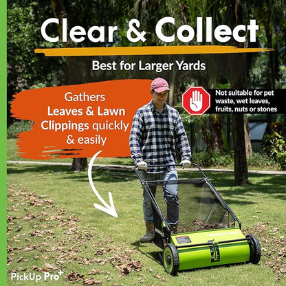 Pickup Pro Garden Sweeper - Manual Leaf & Grass Push Lawn Sweeper (Pickup Pro Max)