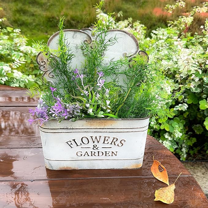 CVHOMEDECO. Farmhouse Metal Wall Planter Rustic Galvanized Flower Holder Wall Mount Flower pots for Indoor, Outdoor and Wall Decor, Set of 2 (Grey)