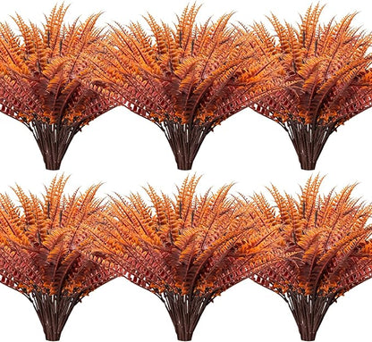 12 Bundles Artificial Fall Plants, Fake Boston Fern Greenery Outdoor UV Resistant No Fade Faux Plastic Plants Garden Porch Window Box Decorating（Fall Boston Fern