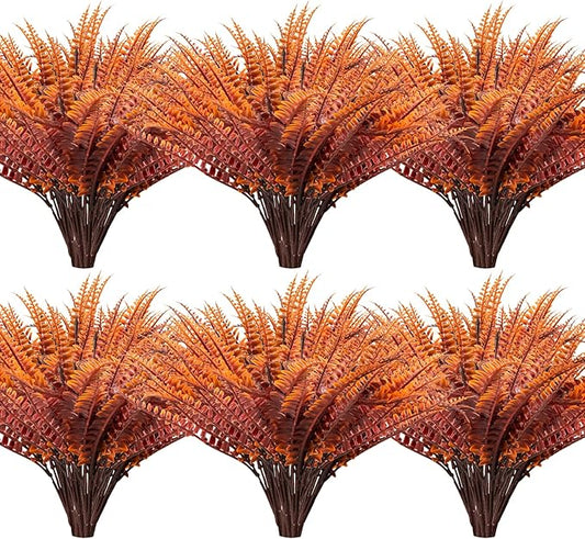 12 Bundles Artificial Fall Plants, Fake Boston Fern Greenery Outdoor UV Resistant No Fade Faux Plastic Plants Garden Porch Window Box Decorating（Fall Boston Fern