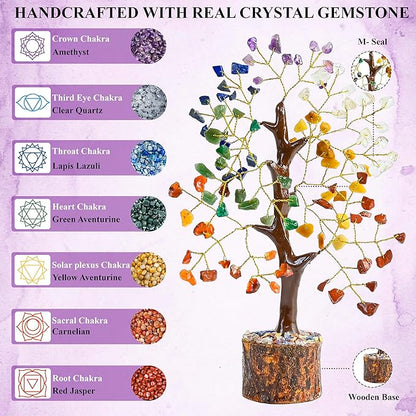 Crocon 7 Chakra Crystal Tree of Life D�cor Bonsai Tree Meditation Office Desk Decor Healing Crystals Stones for Birthday Gifts for Women House Warming Gifts New Home Decoration Present Sister Mom