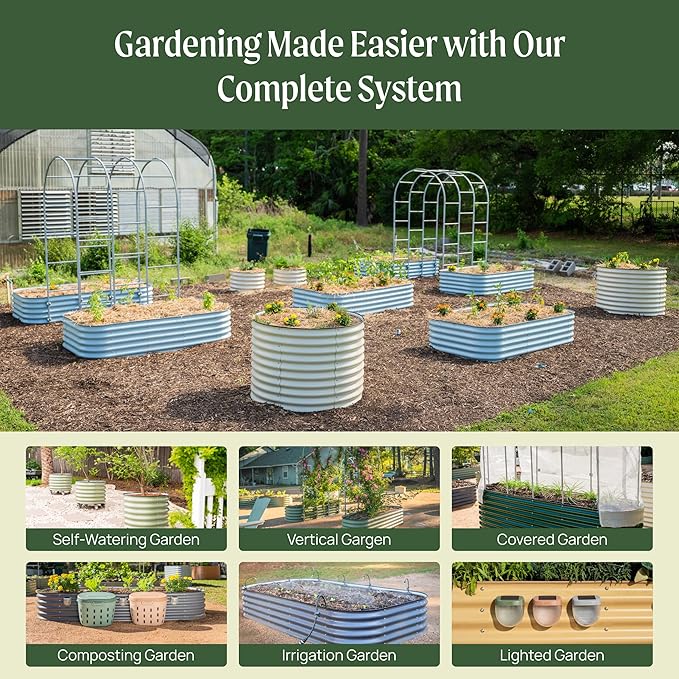 Vego garden 10 in 1 Raised Garden Bed Kits, 26" Extra Tall Modular Raised Planter Box for Vegetables Flowers Fruits Oval Metal Raised Garden Olive Green
