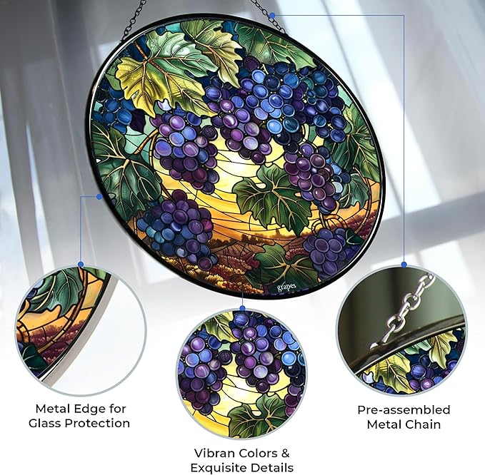 Personalized Grapes Stained Glass Suncatcher Stained Glass Window Hanging Home Decor Garden Halloween Christmas Wedding Housewarming Gifts