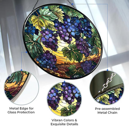 Personalized Grapes Stained Glass Suncatcher Stained Glass Window Hanging Home Decor Garden Halloween Christmas Wedding Housewarming Gifts