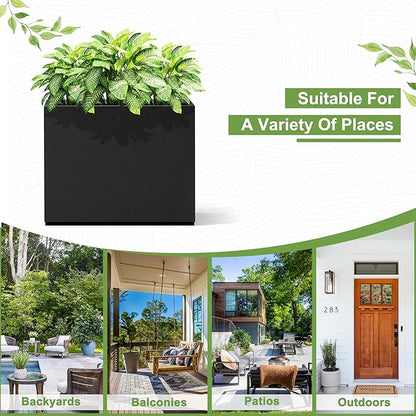 Metal Planter Box Rectangular Planter Box with Drainage Hole, Outdoor Large Planters, All-Weather Use, Rust-Resistance, for Flowers Plants, 29.9" L × 12" W × 24" H, Black