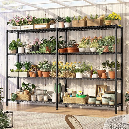 REIBII 69.8" W Storage Shelves 1250LBS Wire Shelving Unit 4 Tier Metal Shelving for Storage Rack Shelves Adjustable Heavy Duty Garage Shelf Pantry Shelves Kitchen Shelving, 69.8"Wx15.8"Dx62.9"H,Black