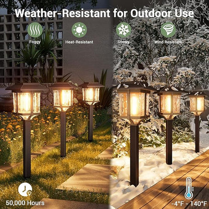 XMCOSY+ Solar Outdoor Lights Waterproof IP65, Solar-Powered Garden/Yard/Pathway Lights with Warm White 2-Tone Bronze-Wood Stainless Steel Design for Landscape Driveway Walkway Decorative