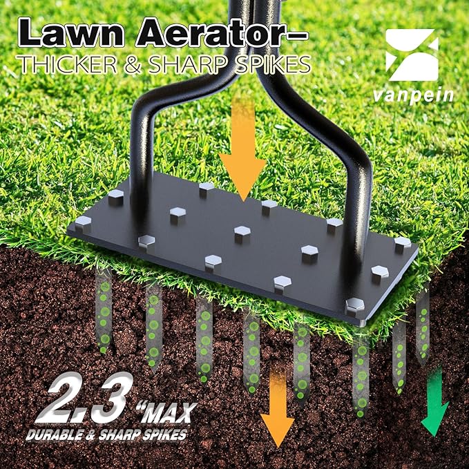 Lawn Aerator Spike Manual Tool with 15 Iron Spikes, Garden Grass Aeration Tools Hand Air Aerator & Clean Tool for Aerating Lawns & Yard Care, Loosening Soil, 36”