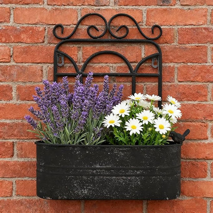 Rustic Metal Wall Planter Country Garden Wall Hanging Mount Vase Pocket Outdoor Vintage Hanging Pot Farmhouse Wall Decor for Plants Flowers (Black)